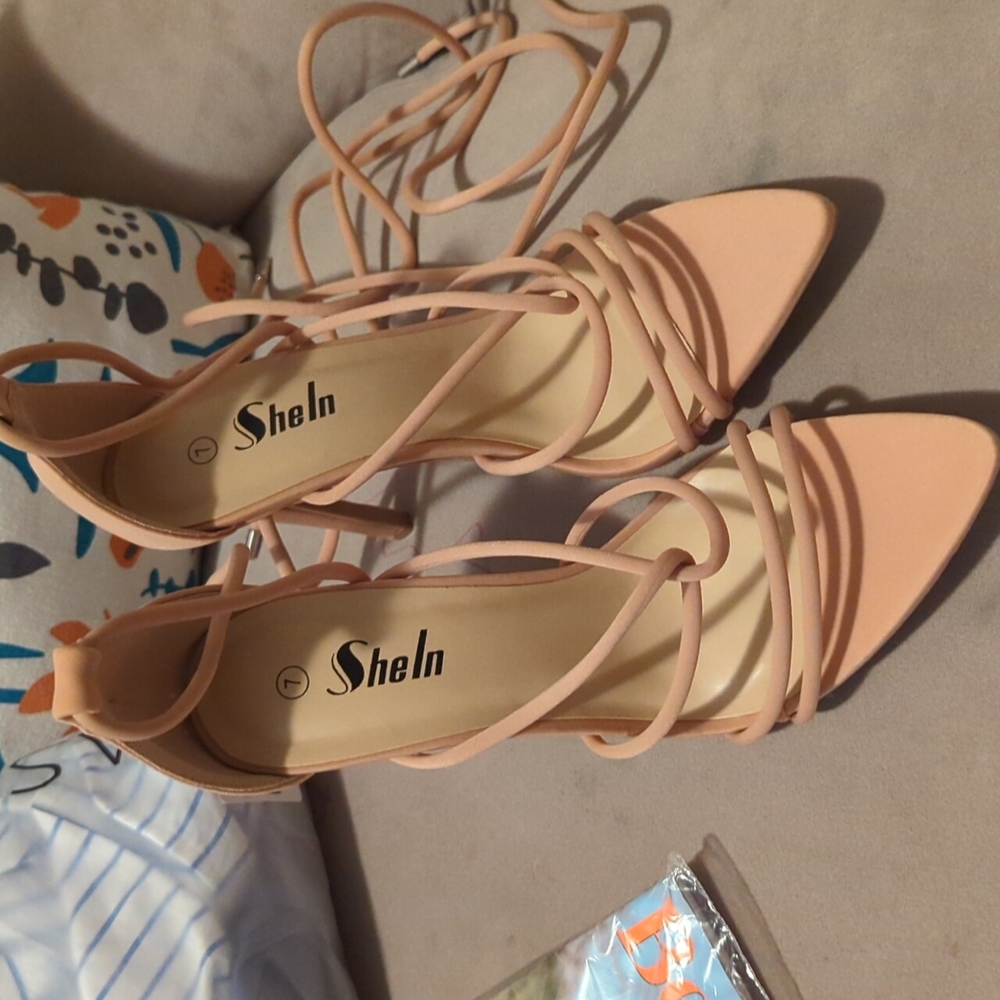 Nude strappy heels